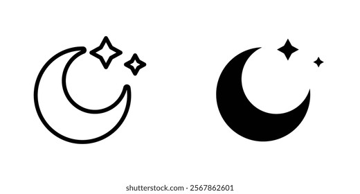 Moon icons collection in Filled flat and thin line style.