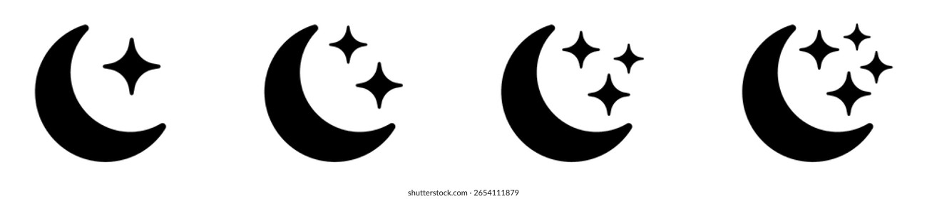 Moon icons. Moon icon set. Vector lunar collection. Moon with stars.