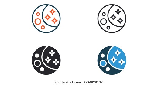 moon icons outline and Flat Style,transparent background