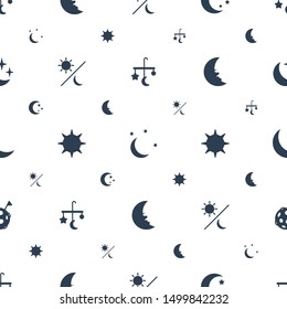 moon icons pattern seamless white background. Included editable filled bed mobile, moon and stars, sun and moon, sun, crescent, flag on icons. icons for web and mobile.
