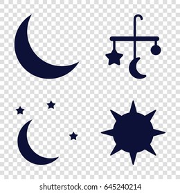 Moon icons set. set of 4 moon filled icons such as bed mobile, crescent, moon and stars