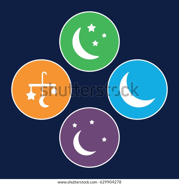 Moon icons set. set of 4 moon filled icons such as\
bed mobile, moon and\
stars