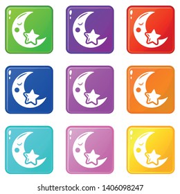 Moon icons set 9 color collection isolated on white for any design