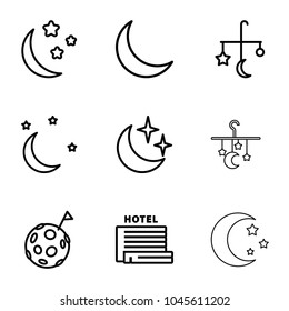 Moon icons. set of 9 editable outline moon icons such as bed mobile, crescent