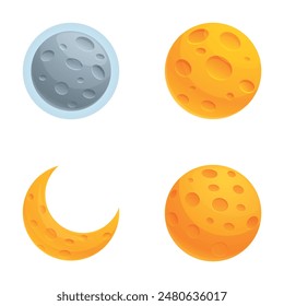 Iconos de la luna Vector de dibujos animados. Diferente fase de la luna. Cuerpo celeste, astronomía