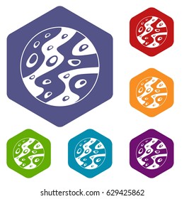 Moon icons set hexagon isolated vector illustration