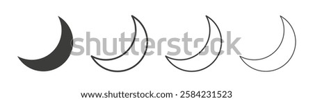 Moon icons set. Liner outlined and flat black color