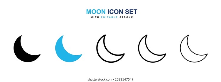 Moon icons vector collection in black and blue colors on white background