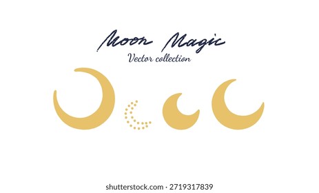 Moon icons vector hand drawn. Magic Lunar symbol collection