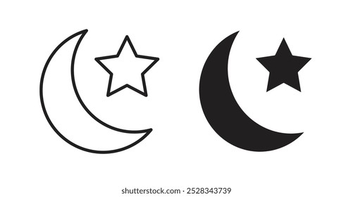 Iconos de luna. Conjunto de Vector en estilo relleno y línea.