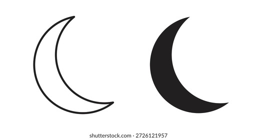 Símbolo de Vector de iconos de luna con trazo editable y versiones planas