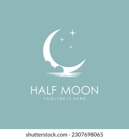 Moon Illustration Design in Flat Style. Vector Crescent Moon Logo.