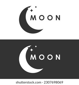 Moon Illustration Design in Flat Style. Vector Crescent Moon Logo.