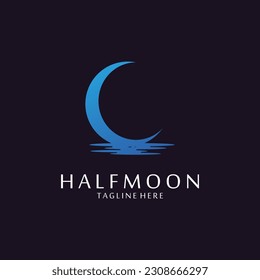 Moon Illustration Design in Flat Style. Vector Crescent Moon Logo.