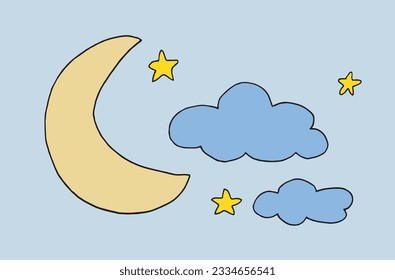 Moon illustration image. 
Hand drawn image artwork of a moon. 
Simple cute original logo.
Hand drawn vector illustration for posters, cards, t-shirts.