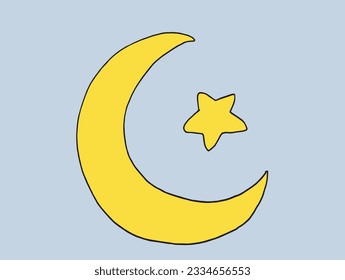 Moon illustration image. 
Hand drawn image artwork of a moon. 
Simple cute original logo.
Hand drawn vector illustration for posters, cards, t-shirts.