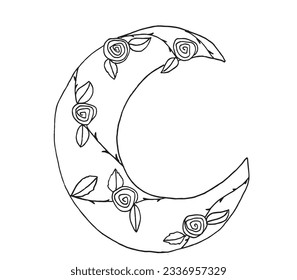 Moon illustration image. 
Hand drawn image artwork of a moon. 
Simple cute original logo.
Hand drawn vector illustration for posters, cards, t-shirts.