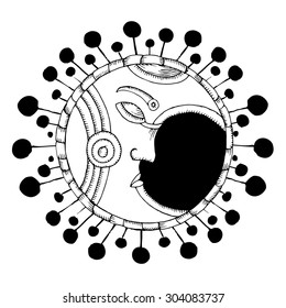 Moon illustration label on simple white background 