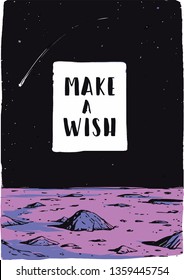 Moon illustration and Make a wish slogan.  For t-shirt and other uses.