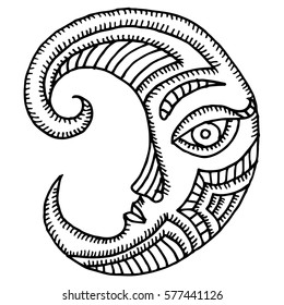 Moon illustration - Oriental Moon design 