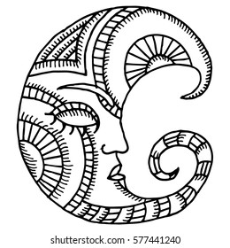 Moon illustration - Oriental Moon design 