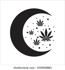 moon illustration and star replace with cannabus leaf. for cannbis company logo