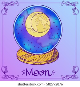 Moon. Illustration in style pastel goth. The planet of the solar system in a glass bowl on a stand. Illustration for design on the astrology, astronomy, spirituality.