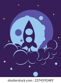 estrella del cohete del cielo de la ilustración de la luna