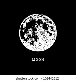 Moon image on black background. Hand drawn vector illustration.