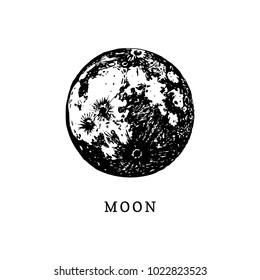 Moon image on white background. Hand drawn vector illustration.