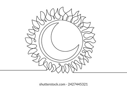 The moon is inside the sun. Equinox symbol. Line illustration for different uses. Vector illustration. Images produced without the use of any form of AI software at any stage. 