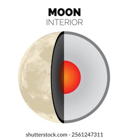 Moon Interior or Layers of the Moon with Core, Mantle and Crust Isolated Illustration