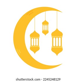 moon with islamic lanterns isolated design