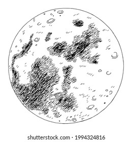 Moon isolated in outer space graphic black white sketch illustration vector