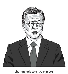 Moon Jae-in The President Of South Korea. Vector Cartoon Illustration. September 17, 2017