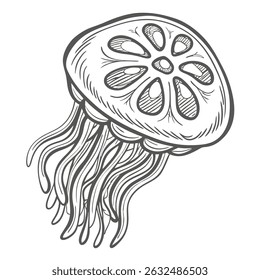 Moon Jellyfish Aurelia Aurita Line Art Illustration
