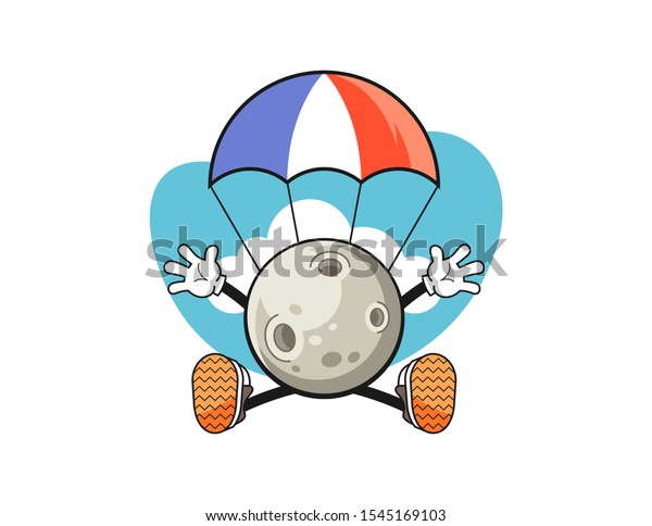 Moon
jumping parachute cartoon. Mascot Character
vector.