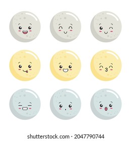 Moon Kawaii Cute Face Cartoon Illustration Set Collections