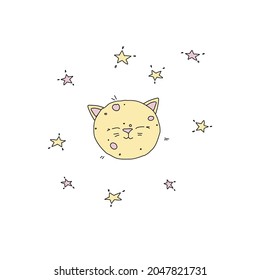 moon kitty cute vector illustration colors