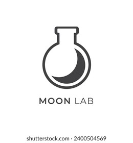 Moon Lab, Night lab logo concept Erlenmeyer object laboratory simple science logo, Consider incorporating a stylized, clean and minimalist design, isolated by white color