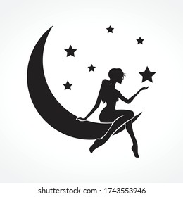 moon lady surrounded by stars, vector