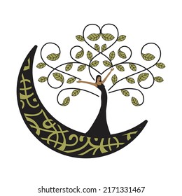 moon and lady tree, woman with leaves branches