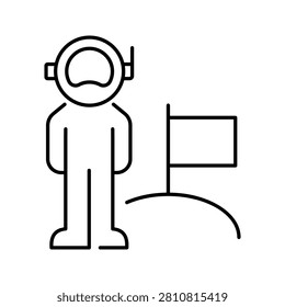 Moon landing icon. Science and spaceflight line symbol. Black and white.