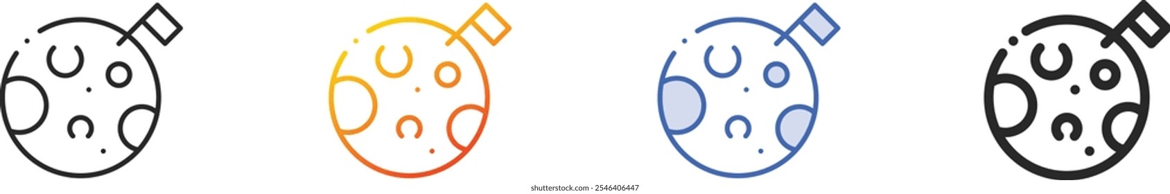 lua landing icon.Thin Linear, Gradiente, Blue Stroke e negrito Design Estilo Isolado no fundo branco