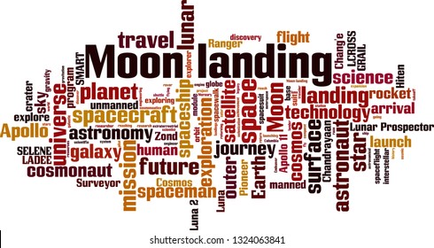 Moon landing word cloud concept. Vector illustration