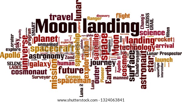 Moon
landing word cloud concept. Vector
illustration