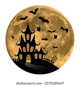 The moon landscape with castle and bats.
