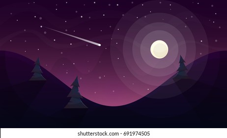 moon landscape. Star and mountain. Vector eps 10