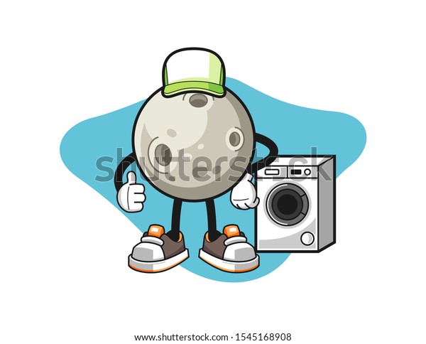 Moon\
laundry man cartoon. Mascot Character\
vector.