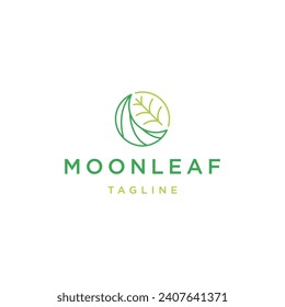Moon and leaf combination with line art style logo design template flat vector